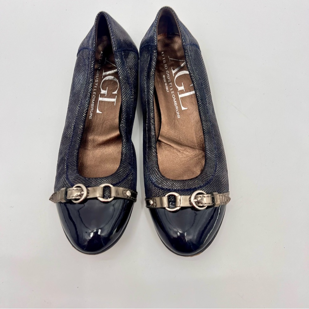 AGL Navy shimmer suede and Silver ballet flats 36.5